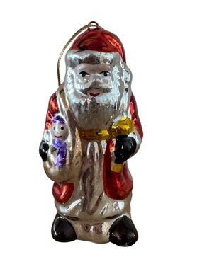 Vintage Hand-Painted Glass Santa Claus Christmas Ornament 3.5" Tall